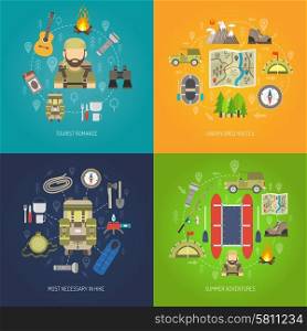 Tourism design concept set with summer adventure flat icons isolated vector illustration. Tourism Flat Set
