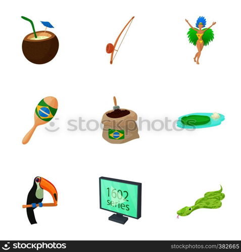 Tourism in Brazil icons set. Cartoon illustration of 9 tourism in Brazil vector icons for web. Tourism in Brazil icons set, cartoon style