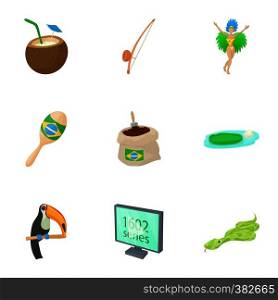 Tourism in Brazil icons set. Cartoon illustration of 9 tourism in Brazil vector icons for web. Tourism in Brazil icons set, cartoon style