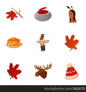 Tourism in Canada icons set. Cartoon illustration of 9 tourism in Canada vector icons for web. Tourism in Canada icons set, cartoon style