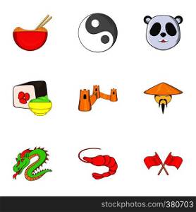 Tourism in China icons set. Cartoon illustration of 9 tourism in China vector icons for web. Tourism in China icons set, cartoon style