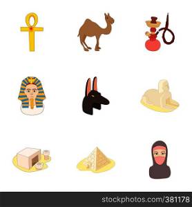 Tourism in Egypt icons set. Cartoon illustration of 9 tourism in Egypt vector icons for web. Tourism in Egypt icons set, cartoon style