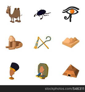 Tourism in Egypt icons set. Cartoon illustration of 9 tourism in Egypt vector icons for web. Tourism in Egypt icons set, cartoon style