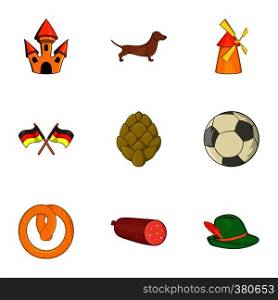 Tourism in Germany icons set. Cartoon illustration of 9 tourism in Germany vector icons for web. Tourism in Germany icons set, cartoon style