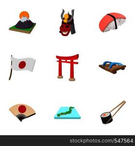 Tourism in Japan icons set. Cartoon illustration of 9 tourism in Japan vector icons for web. Tourism in Japan icons set, cartoon style