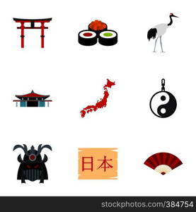 Tourism in Japan icons set. Flat illustration of 9 tourism in Japan vector icons for web. Tourism in Japan icons set, flat style