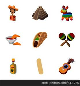 Tourism in Mexico icons set. Cartoon illustration of 9 tourism in Mexico vector icons for web. Tourism in Mexico icons set, cartoon style