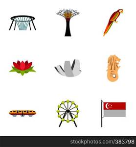 Tourism in Singapore icons set. Flat illustration of 9 tourism in Singapore vector icons for web. Tourism in Singapore icons set, flat style