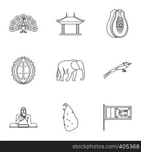 Tourism in Sri Lanka icons set. Outline illustration of 9 tourism in Sri Lanka vector icons for web. Tourism in Sri Lanka icons set, outline style