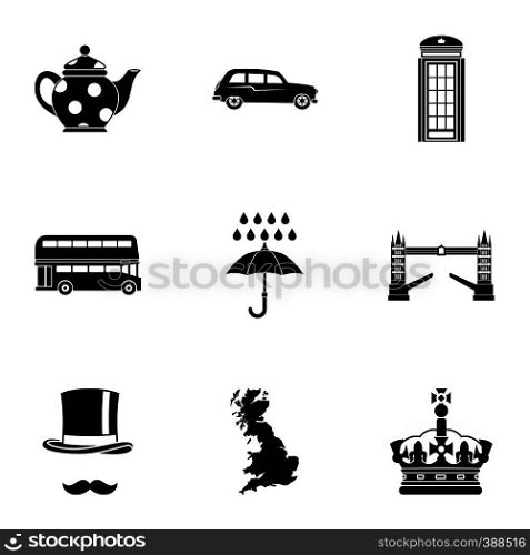Tourism in United Kingdom icons set. Simple illustration of 9 tourism in United Kingdom vector icons for web. Tourism in United Kingdom icons set, simple style