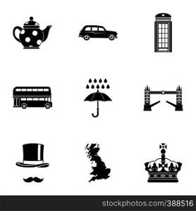 Tourism in United Kingdom icons set. Simple illustration of 9 tourism in United Kingdom vector icons for web. Tourism in United Kingdom icons set, simple style
