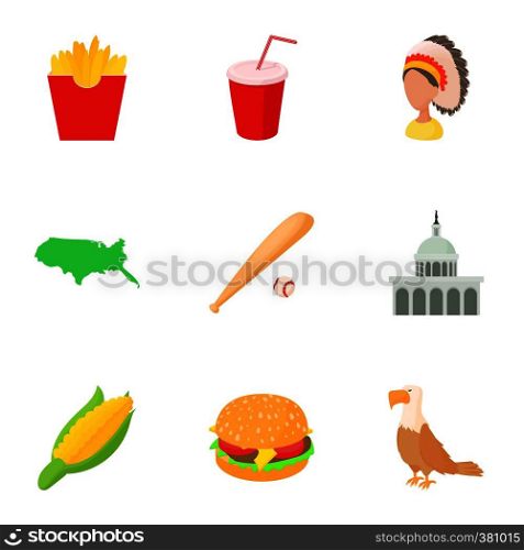 Tourism in USA icons set. Cartoon illustration of 9 tourism in USA vector icons for web. Tourism in USA icons set, cartoon style