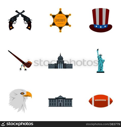Tourism in USA icons set. Flat illustration of 9 tourism in USA vector icons for web. Tourism in USA icons set, flat style