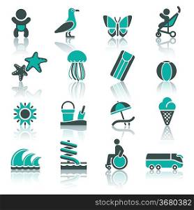 Tourism, Recreation & Vacation, icons set.