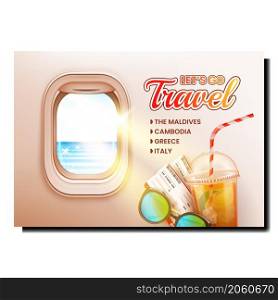 Tourism travel banner trip airplane. Vacation summer trip. Landskape map. vector character flat cartoon. Tourism travel banner trip airplane vector