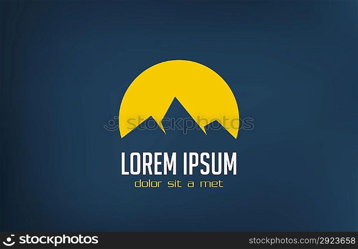 Tourism travel logo template abstract. Sun rising behind mountains. Vector. Editable.