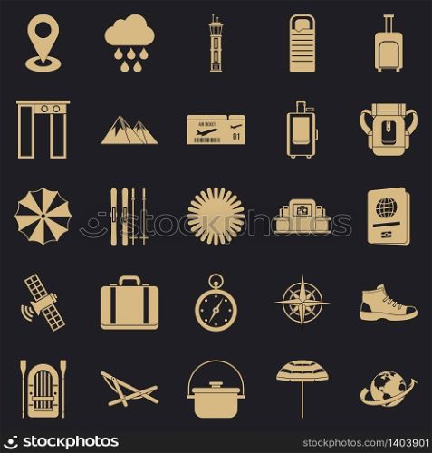 Tourist assistance icons set. Simple set of 25 tourist assistance vector icons for web for any design. Tourist assistance icons set, simple style