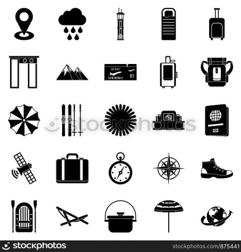 Tourist assistance icons set. Simple set of 25 tourist assistance vector icons for web isolated on white background. Tourist assistance icons set, simple style