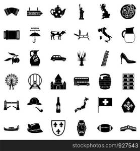 Tourist attraction icons set. Simple style of 36 tourist attraction vector icons for web isolated on white background. Tourist attraction icons set, simple style
