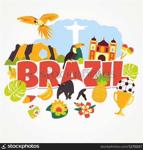 Tourist background welcome to Brazil with different elements and landmarks.. Tourist background welcome to Brazil with different elements and landmarks