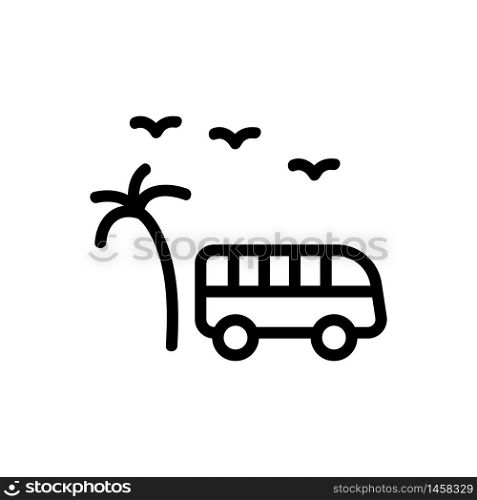 tourist bus among palm trees icon vector. tourist bus among palm trees sign. isolated contour symbol illustration. tourist bus among palm trees icon vector outline illustration