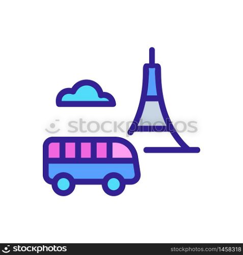 tourist bus and eiffel tower icon vector. tourist bus and eiffel tower sign. color symbol illustration. tourist bus and eiffel tower icon vector outline illustration