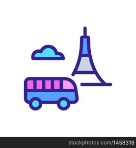 tourist bus and eiffel tower icon vector. tourist bus and eiffel tower sign. color symbol illustration. tourist bus and eiffel tower icon vector outline illustration