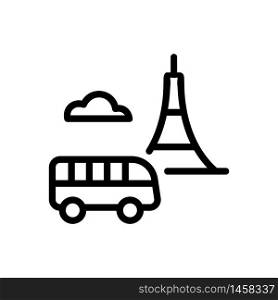 tourist bus and eiffel tower icon vector. tourist bus and eiffel tower sign. isolated contour symbol illustration. tourist bus and eiffel tower icon vector outline illustration