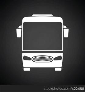 Tourist bus icon front view. Black background with white. Vector illustration.