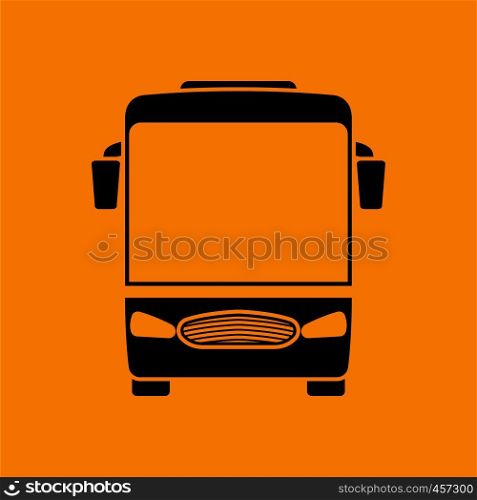 Tourist bus icon front view. Black on Orange background. Vector illustration.