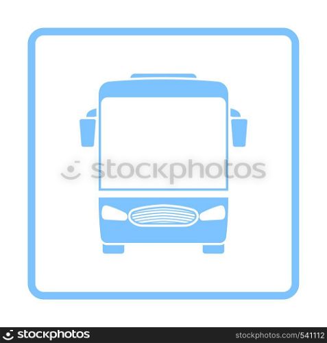 Tourist Bus Icon Front View. Blue Frame Design. Vector Illustration.