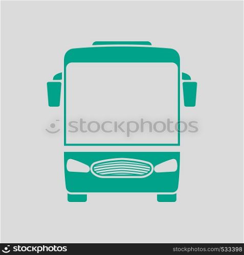 Tourist Bus Icon Front View. Green on Gray Background. Vector Illustration.