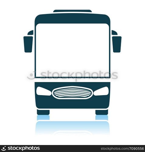 Tourist Bus Icon Front View. Shadow Reflection Design. Vector Illustration.