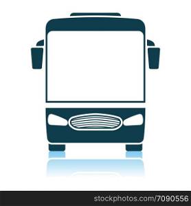 Tourist Bus Icon Front View. Shadow Reflection Design. Vector Illustration.