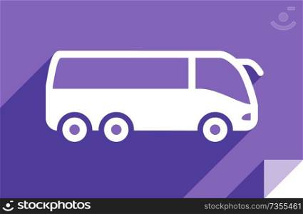 Tourist bus, transport flat icon, sticker square shape, modern color. Transport on the road