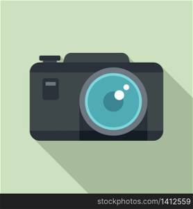 Tourist camera icon. Flat illustration of tourist camera vector icon for web design. Tourist camera icon, flat style