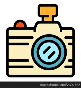 Tourist camera icon. Outline tourist camera vector icon color flat isolated. Tourist camera icon color outline vector