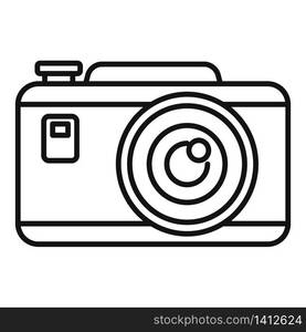 Tourist camera icon. Outline tourist camera vector icon for web design isolated on white background. Tourist camera icon, outline style