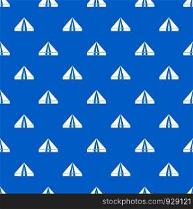 Tourist camping tent pattern repeat seamless in blue color for any design. Vector geometric illustration. Tourist camping tent pattern seamless blue