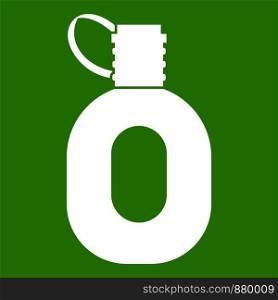 Tourist flask icon white isolated on green background. Vector illustration. Tourist flask icon green