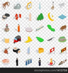Tourist icons set. Isometric style of 36 tourist vector icons for web for any design. Tourist icons set, isometric style