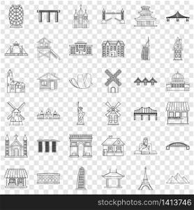 Tourist icons set. Outline style of 36 tourist vector icons for web for any design. Tourist icons set, outline style