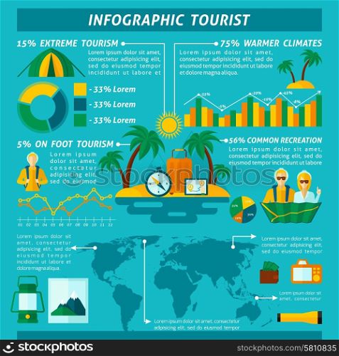Tourist infographics set with travel symbols and charts vector illustration. Tourist Infographics Set