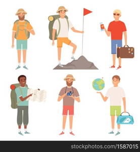Tourist. Outdoor characters travellers hiking backpacker vector peoples adventure collection. Illustration of hiking and travel, tourism character. Tourist. Outdoor characters travellers hiking backpacker vector peoples adventure collection