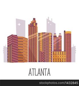 Tourist poster, banner with skyline of Atlanta. Explore city concept image. For banner, travel guides. Tourist poster, banner with skyline of Atlanta