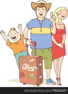 Tourist?s Family. The happy tourist?s family - father, mother and their little son are ready to vacation.