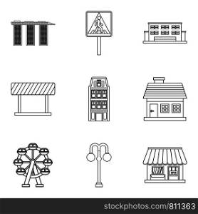 Tourist service icons set. Outline set of 9 tourist service vector icons for web isolated on white background. Tourist service icons set, outline style