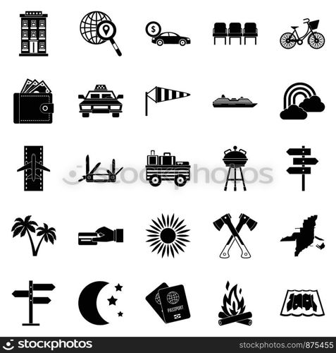 Tourist service icons set. Simple set of 25 tourist service vector icons for web isolated on white background. Tourist service icons set, simple style