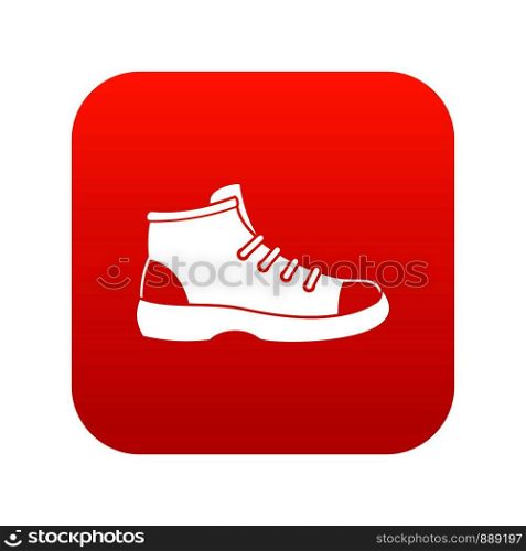 Tourist shoe icon digital red for any design isolated on white vector illustration. Tourist shoe icon digital red