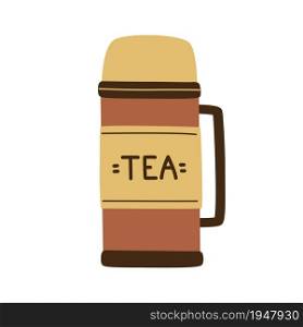 Tourist thermos with tea sketch. Hiking item. Vector illustration